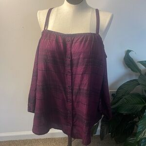 Torrid blouse purple black plaid cold shoulder top New Size 18-20